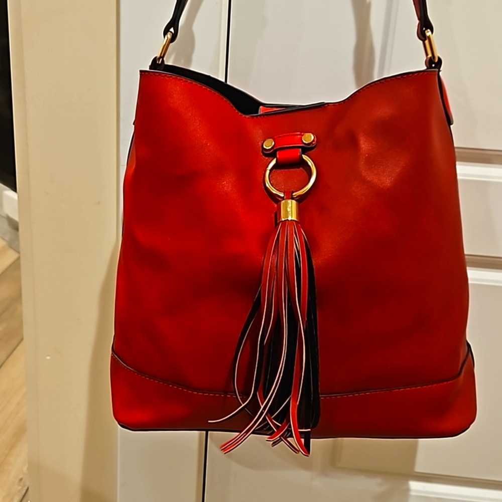 Lulu Dharma red vegan leather satchel